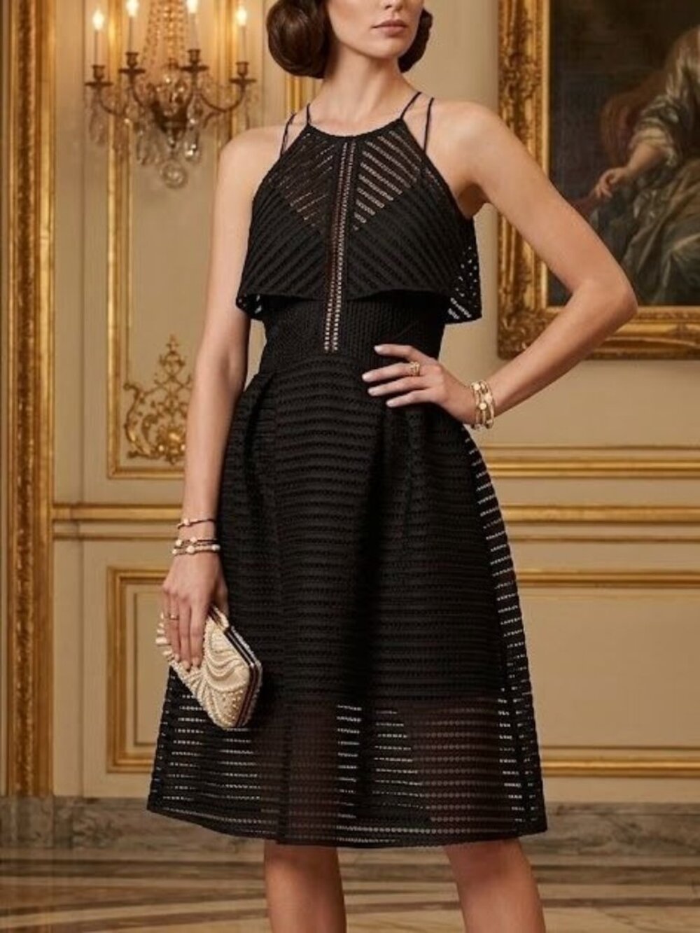Self Portrait Cropped Overlay Dress in Black